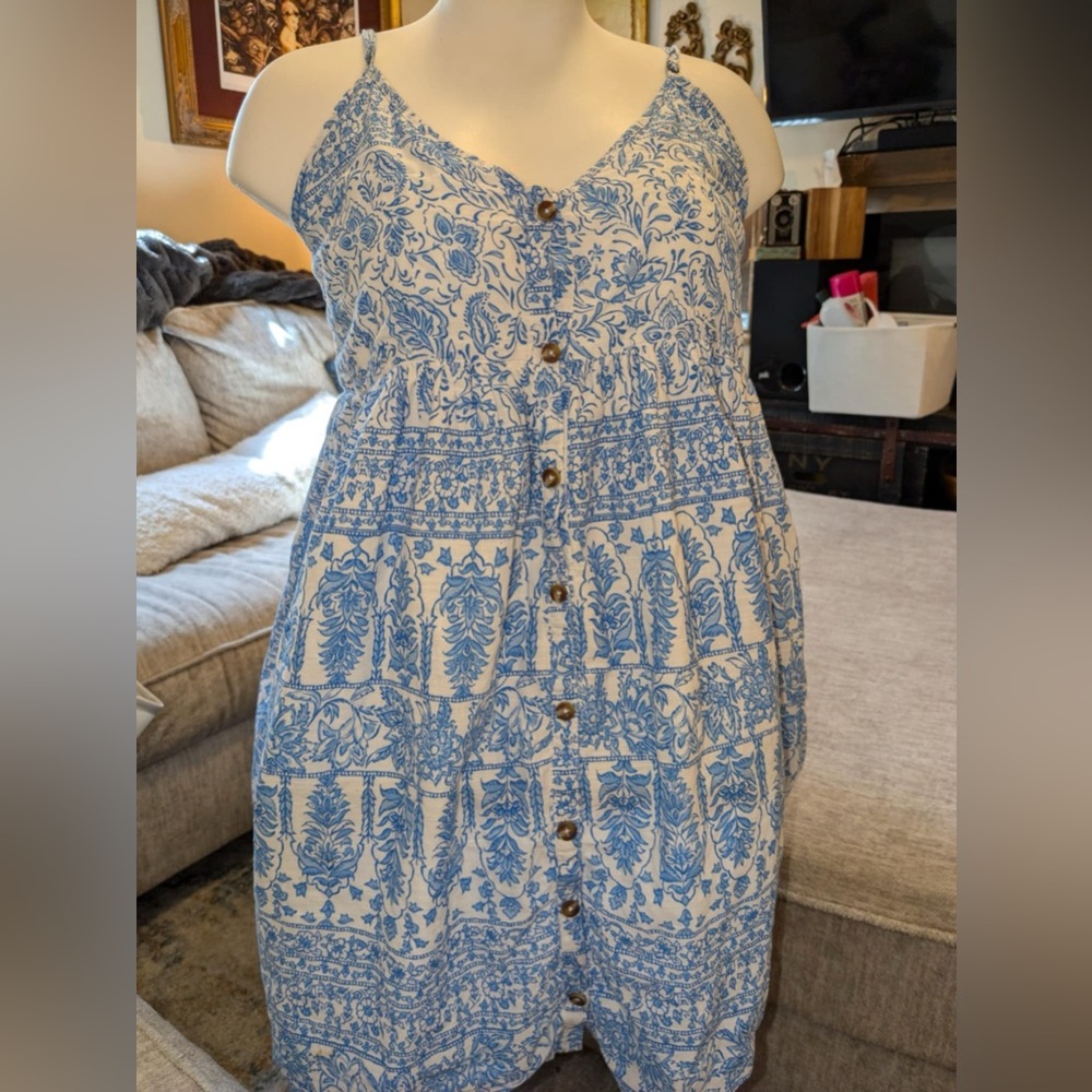 Billabong Glow Up Dress Blue and White (Women Size 10)